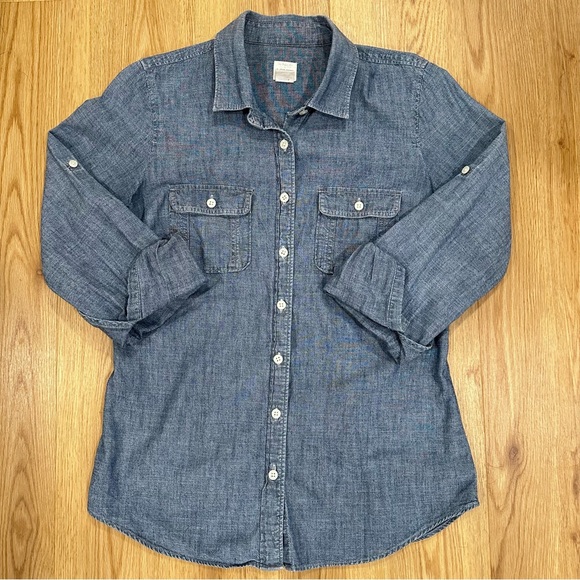 J.Crew Factory Perfect Shirt Blue Chambray Button Down Shirt Size XS Extra Small - Picture 10 of 13